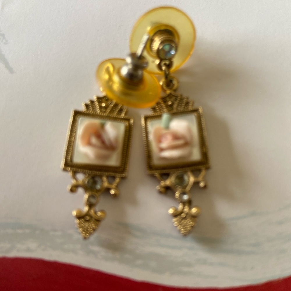 Gold and Cream Dangle Earrings